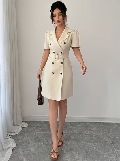 Robe blazer beige clair à double boutonnage