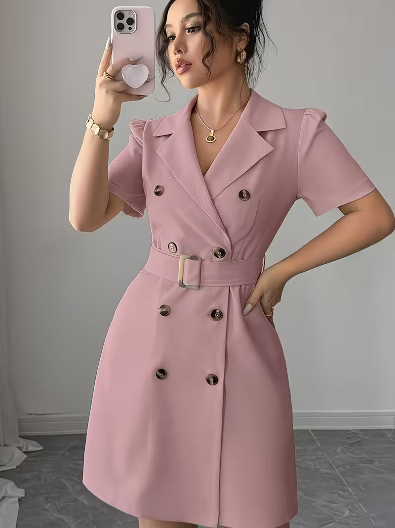 Robe blazer beige clair à double boutonnage