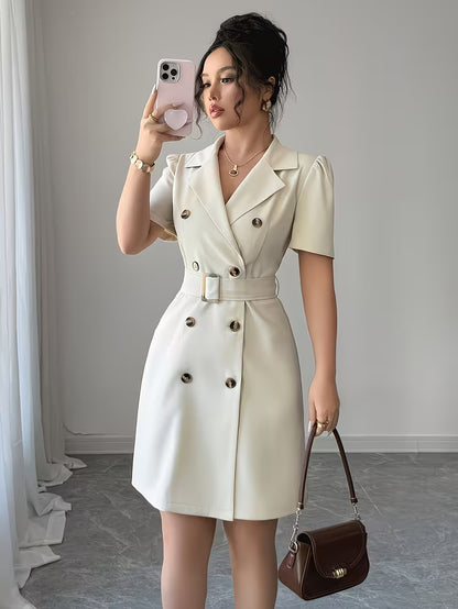Robe blazer beige clair à double boutonnage