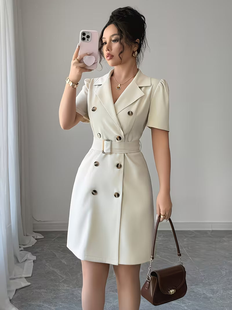 Robe blazer beige clair à double boutonnage